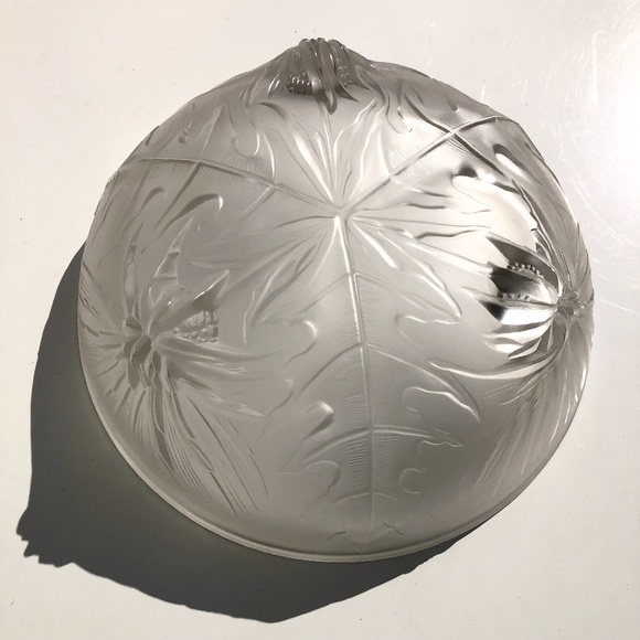 vintage frosted glass footed round bowl thistle console bowl AS IS small chips - Picture 14 of 15